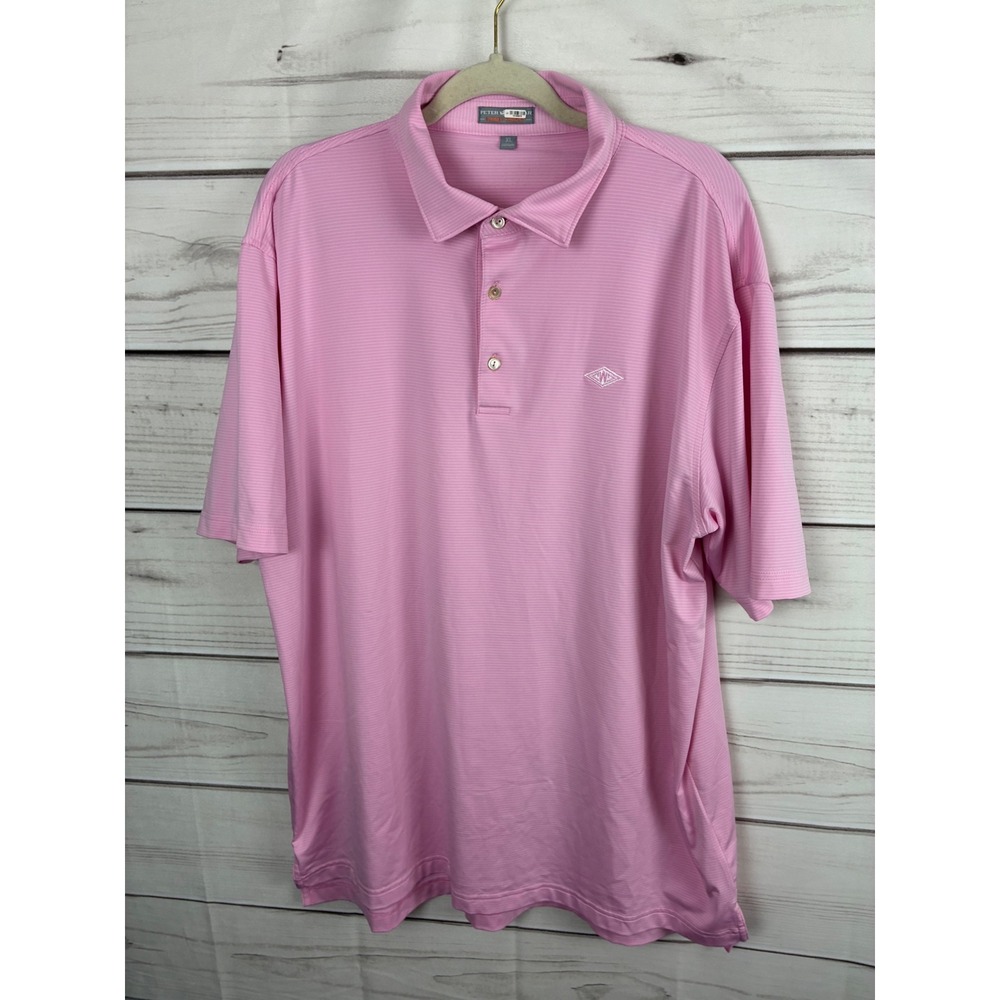 Peter Millar Summer Comfort Pink Striped Golf Polo Shirt Mens XL Short Sleeve